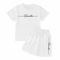 thumbnail image 7 of CUZIBR Toddler Kids Outfit Sets Girls Casual Loose Short Sleeve O-Neck T-Shirts Shorts Letter Print Comfortable Everyday Wear Kids Clothes Sets,White,4-5 Years, 7 of 7