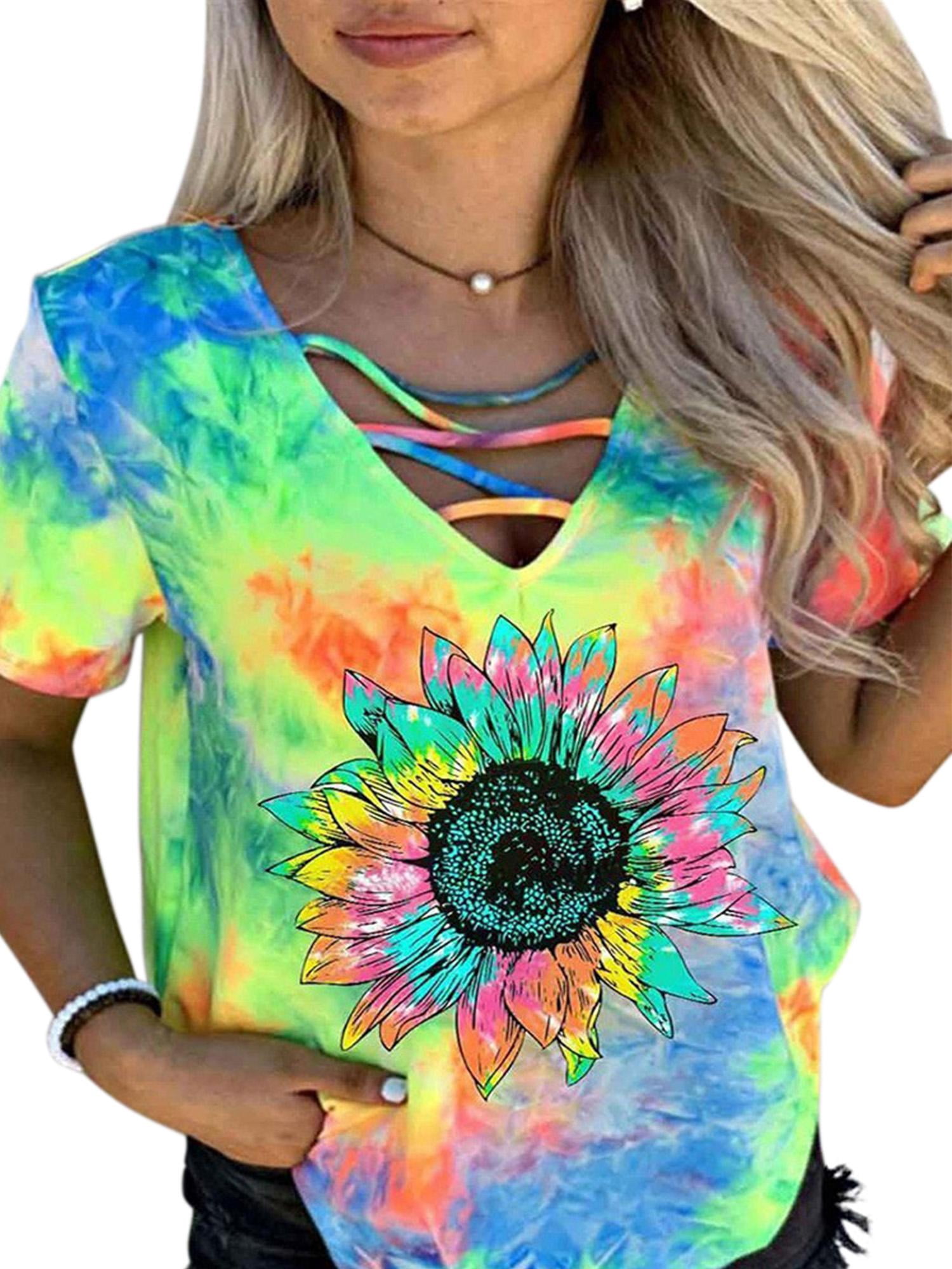Shirt Blouse Tie Dye Sunflower Tops 
