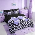 thumbnail image 2 of Erosebridal Cute Ribbon Bowknot 7 Pieces Bedding Comforter Set,Abstract Zebra Stripe Full Bedding Set For Girls Kids,Reversible black, 2 of 7