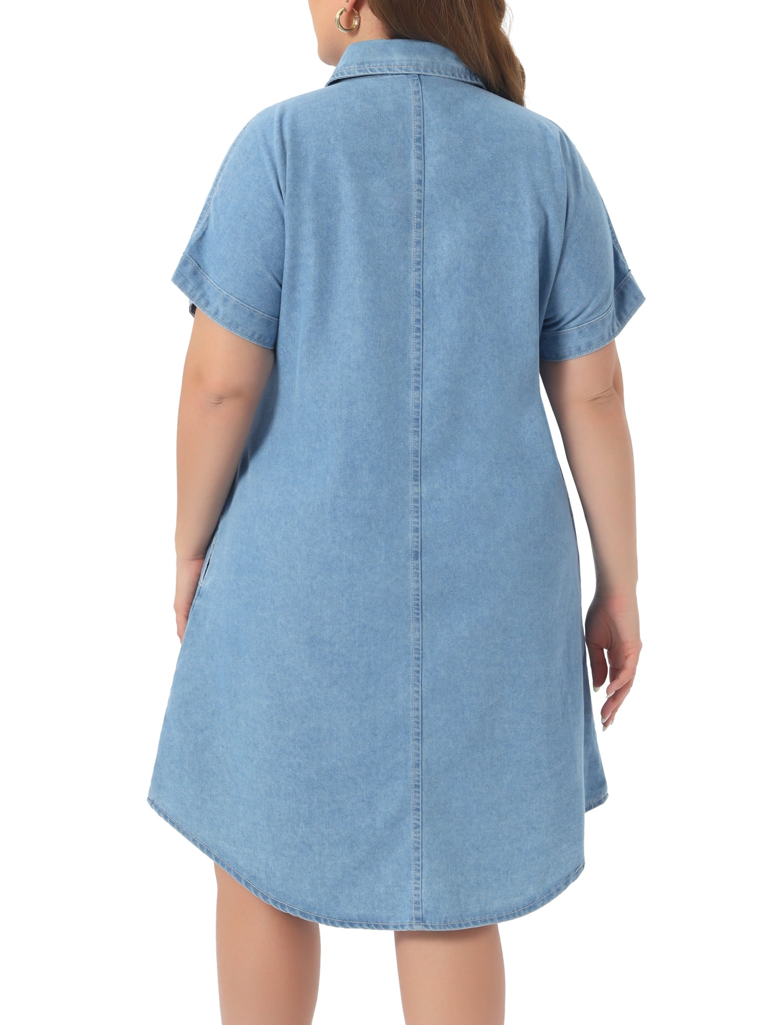 DARING DIVA Women's Plus Size Denim Short Sleeve Button Down Dress 1X Sky Blue