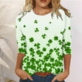thumbnail image 1 of CEHVOM T-Shirt de la Saint-Patrick pour Femmes Manches 3/4, T-Shirts Imprimés Verts Chanceux pour la Saint-Patrick, T-Shirts Décontractés Col Rond Mode Imprimé Saint-Patrick, 1 of 4