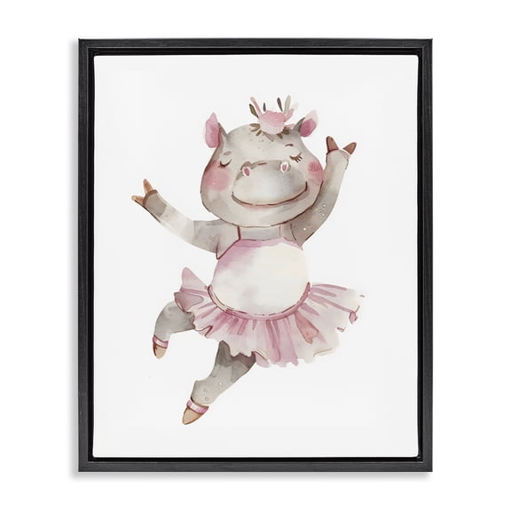 Stupell Industries Cottage Ballerina Hippo in Tutu Black Floating Frame Canvas Art, 17 x 21, by LSR Design Studio