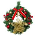 thumbnail image 3 of 12 Inch Pre-Decorated Artificial Pine Leaf Christmas Wreath, Indoor Holiday Hanging Ornament with Ornament Balls, Bows and Berry Clusters, Christmas Wreath for Fireplace Shelf, Party Backdrop, 3 of 6