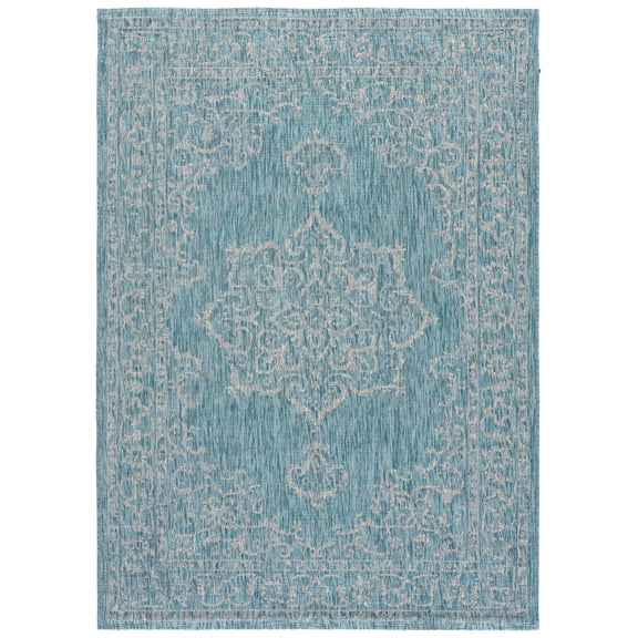 SAFAVIEH Courtyard Clodagh Medallion Indoor/Outdoor Area Rug, Aqua/Grey, 5'3" x 7'7"