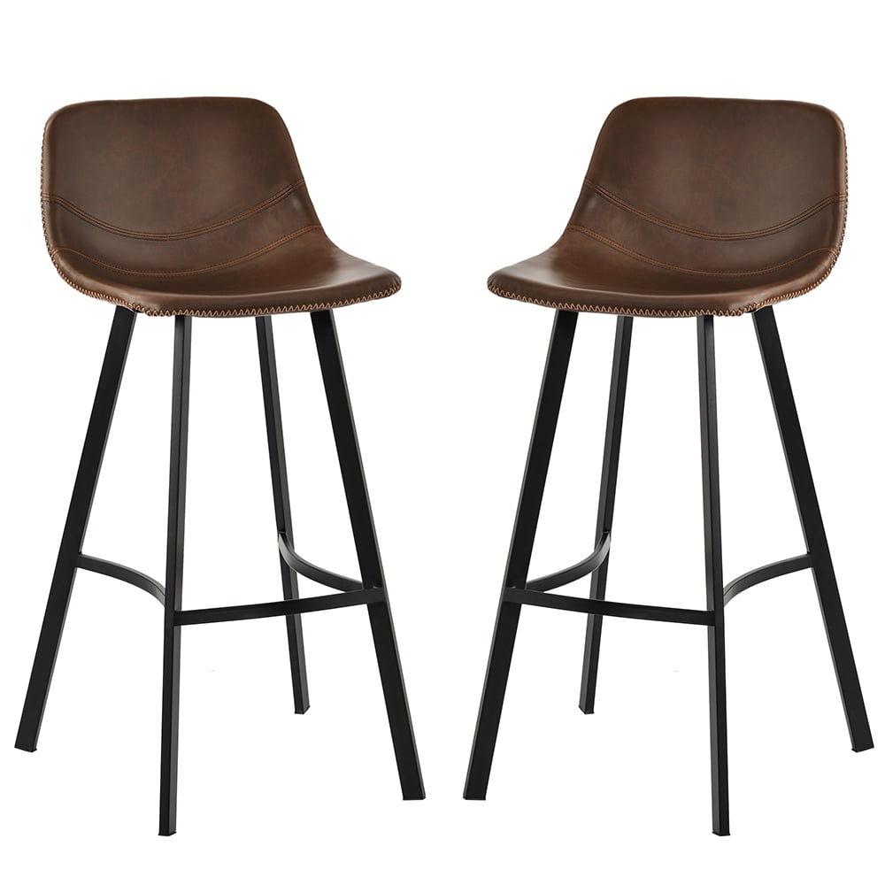 Kepooman Vintage Leatherier Height Bar Stools with Low Backrest & Footrest for Kitchen Pub, Set of 2, 16" L x 18.8" W x 40.5" H, Light Brown Kepooman Vintage Leatherier Height Bar Stools with Low Backrest & Footrest for Kitchen Pub, Set of 2, 16" L x 18.8" W x 40.5" H, Light Brown