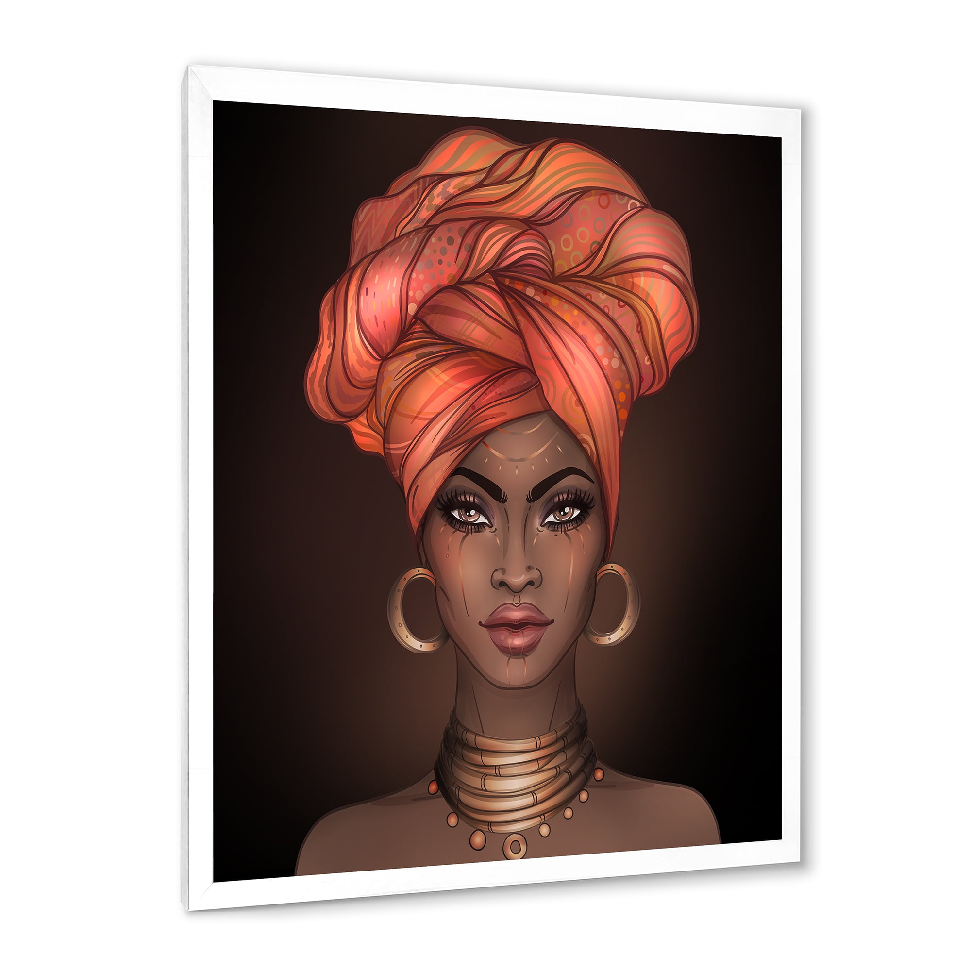 Designart 'African American Woman Portrait with Turban V' Modern Framed Art Print