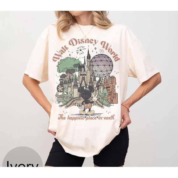Retro Mickey Comfort Colors T-Shirt, Walt Disneyworld, Mickey And Friends Shirts,Ivory Color,Size L