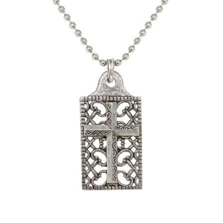 1928 Jewelry Pewter Cross Square Dog Tag Pendant 22 In
