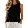 thumbnail image 2 of FDGIU Women's Crew Neck Linen Blend Sleeveless Tank Top, Solid Peplum Ruffle Hem Loose Cropped Casual Camisole Blouse, 2 of 8