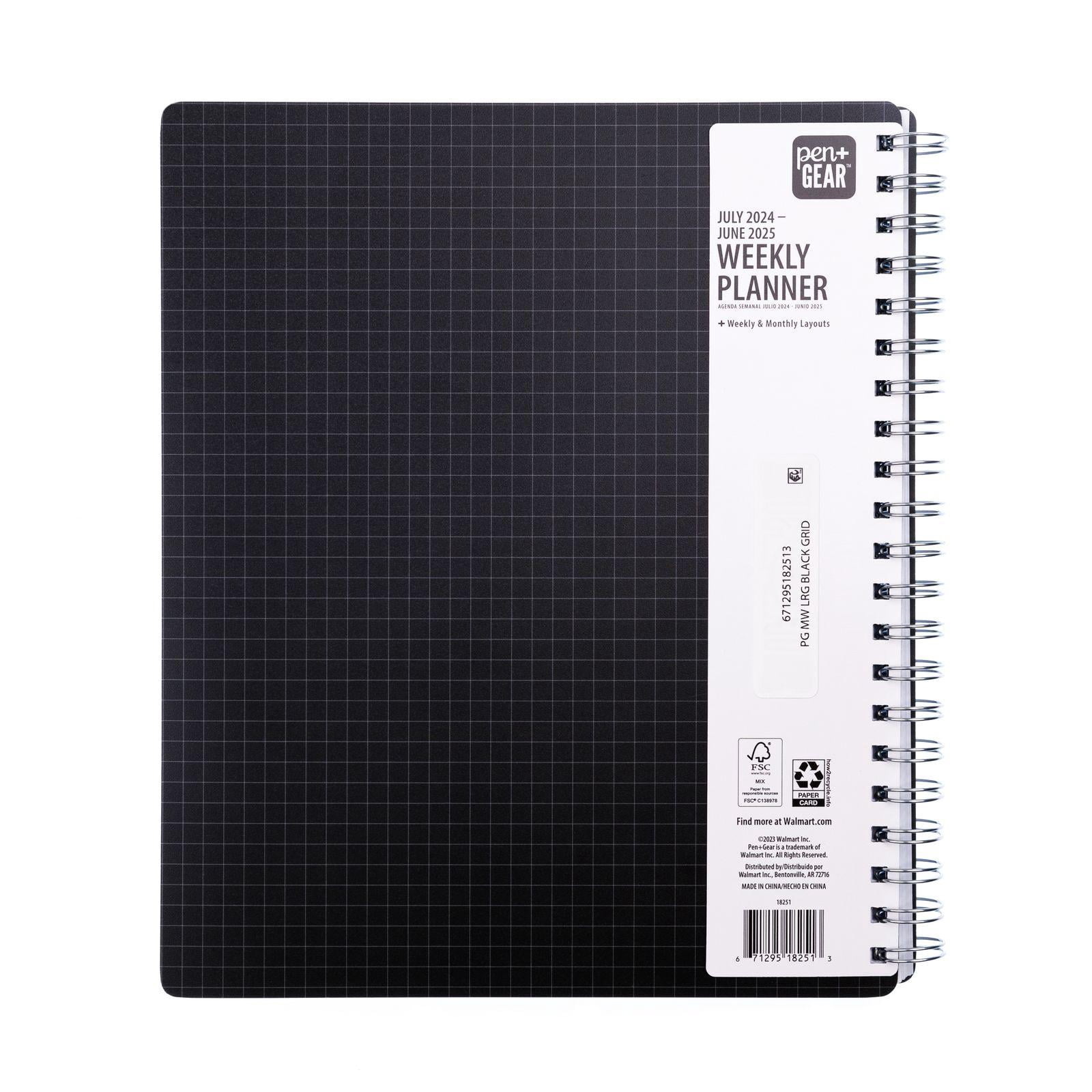 Pen+Gear 12-Month Weekly Planner, Black Grid, 9.5" x 11", July 2024-June 2025