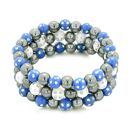 - Amulets Set of 3 Individual Simulated Hematite Magnetic Bracelets White Midnight Blue Sparkling Crystals