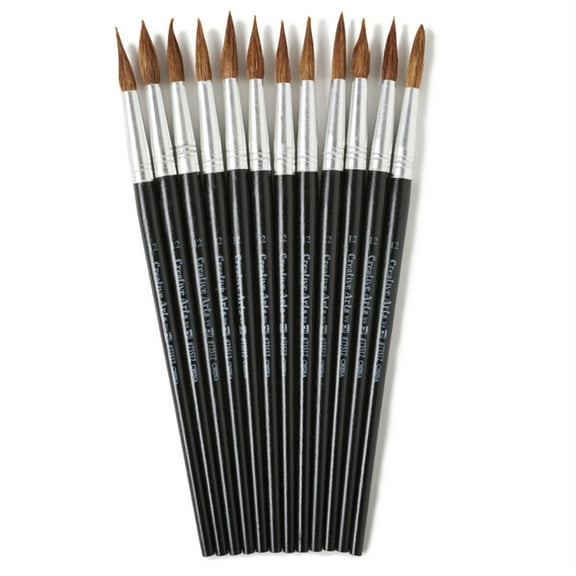 CLI, LEO73512, Round Camel Hair Paint Brushes, 12 / Dozen, Black