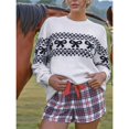 thumbnail image 4 of Suéter de Punto para Mujer con Estampado de Lazo en Forma de Corazón, Larga, Cuello Redondo, Estilo Casual Negro M, 4 of 6