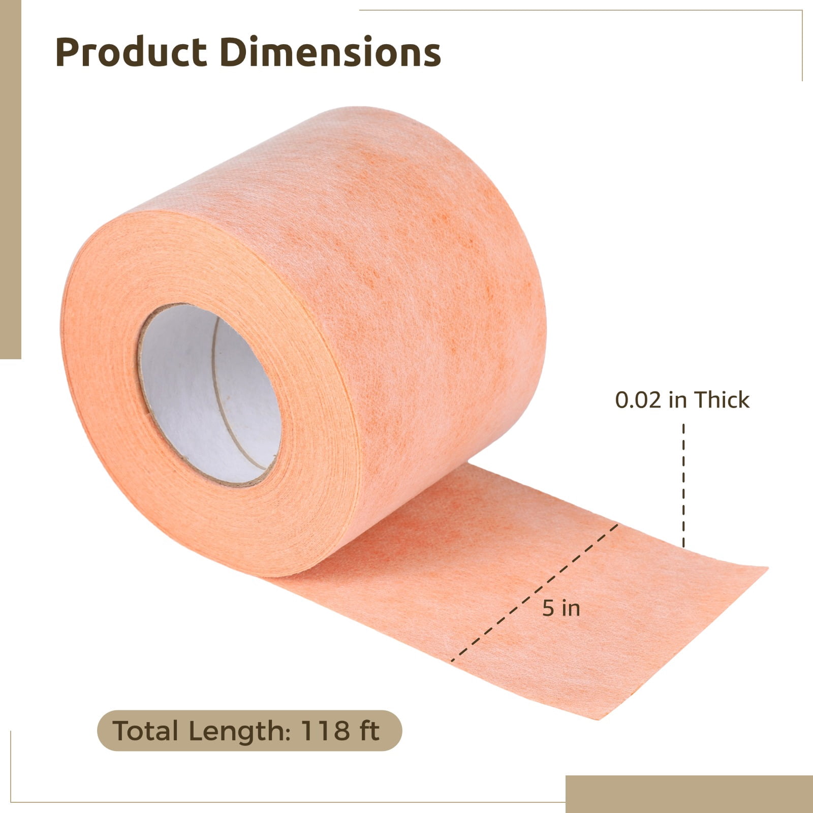 5Inch X 118 Ft Waterproofing Membrane Band for Shower,Bathroom Waterproof Tape,Non-Woven Fabric Underlayment Band Strip for Tub, Toilet, Kitchen, Pool, Laundry Room