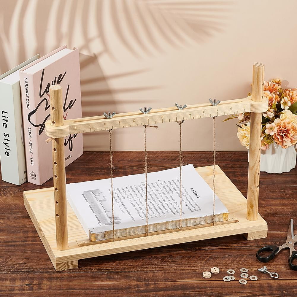15.7x9.4inch Bookbinding Sewing Frame Set Hand DIY Book Binding Tools with Hemp Rope for DIY Bookbinding Crafts and Sewing Supplies Brown