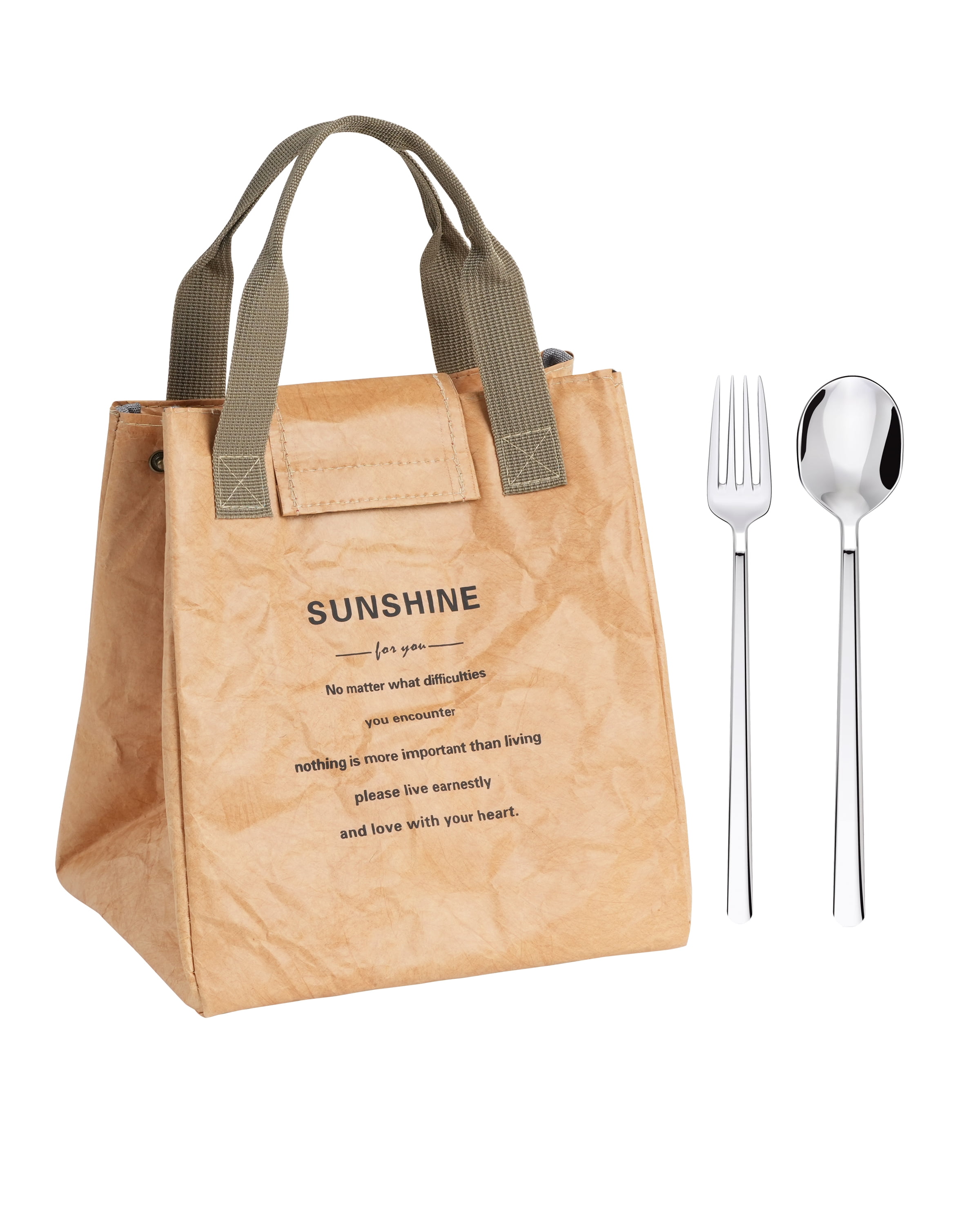 Insulated Lunch Bag Women, Reusable Lunch Bag with Fork And Spoon Set, Lightweight Tyvek