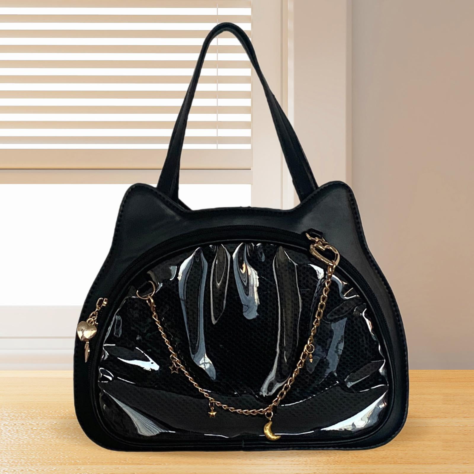 Wxqbjtam Cat Shape Shoulder Bag PU Adjustable Detachable Shoulder Strap Small Cute Casual Black