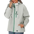 thumbnail image 4 of Women Hooded Rain Jacket Lightweight Zip Up Windbreaker Drawstring Waterproof Short Coat with Pockets for Outdoor Fall Travel, 4 of 6