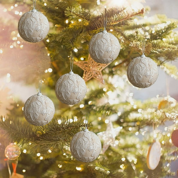 Bolas de espuma navideñas colgantes | Textura de tela estampada Stickys | Colores beige, rojo, blanco y gris | Esferas decorativas ligeras y duraderas de 8 cm para decorar árboles, ventanas,