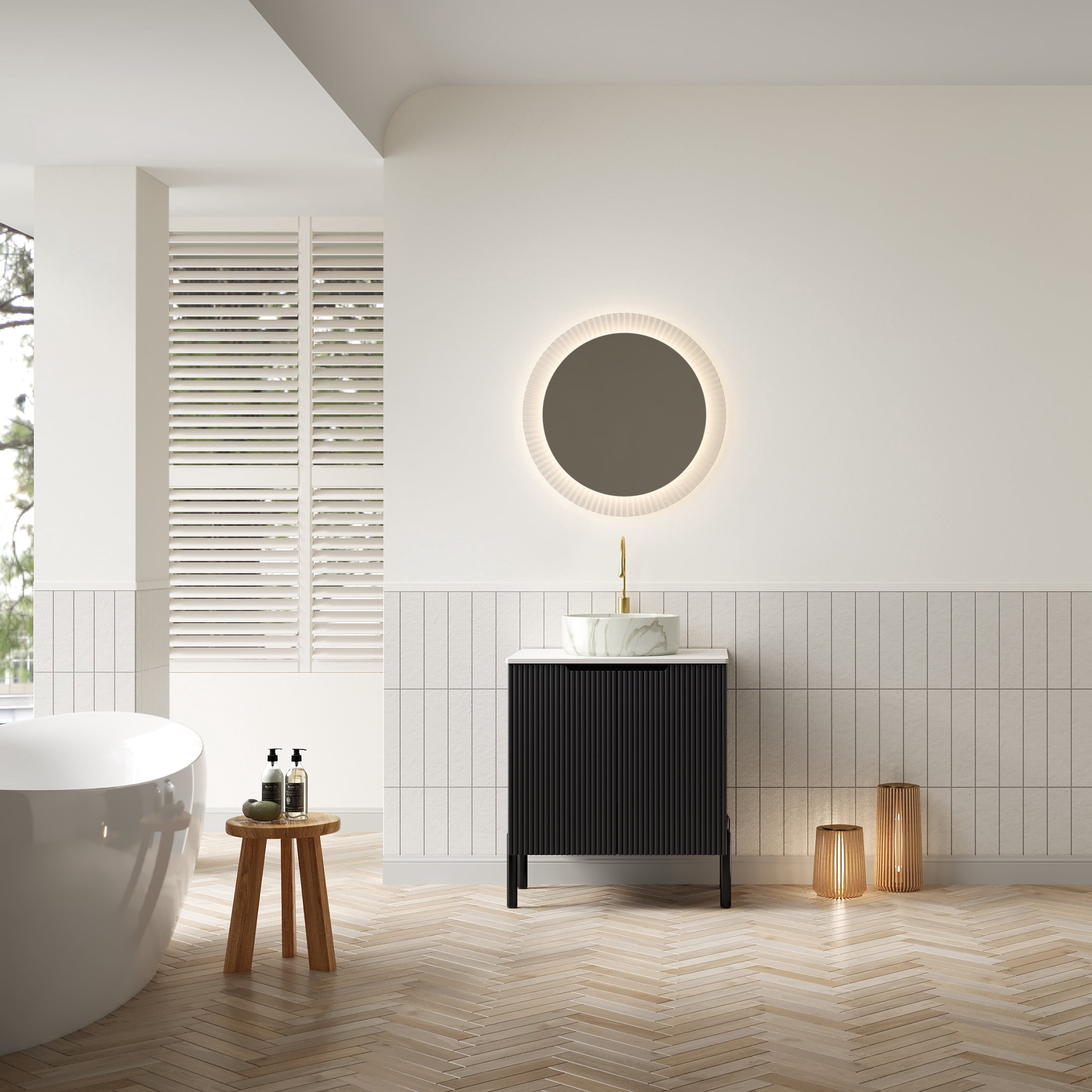 Noble House TURIO 24" Bathroom Vanity with Sintered Stone Countertop, Storage Cabinet, White Stone Basin, Black