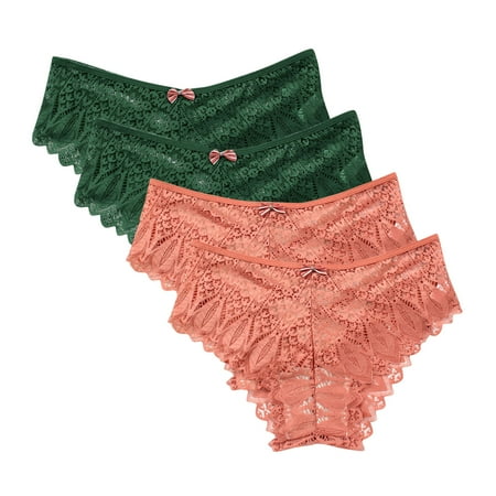 uublik Value 4-Pack  Thong Panty for Women Lace Low Waist Soft Comfortable Breathable Underwear Thongs