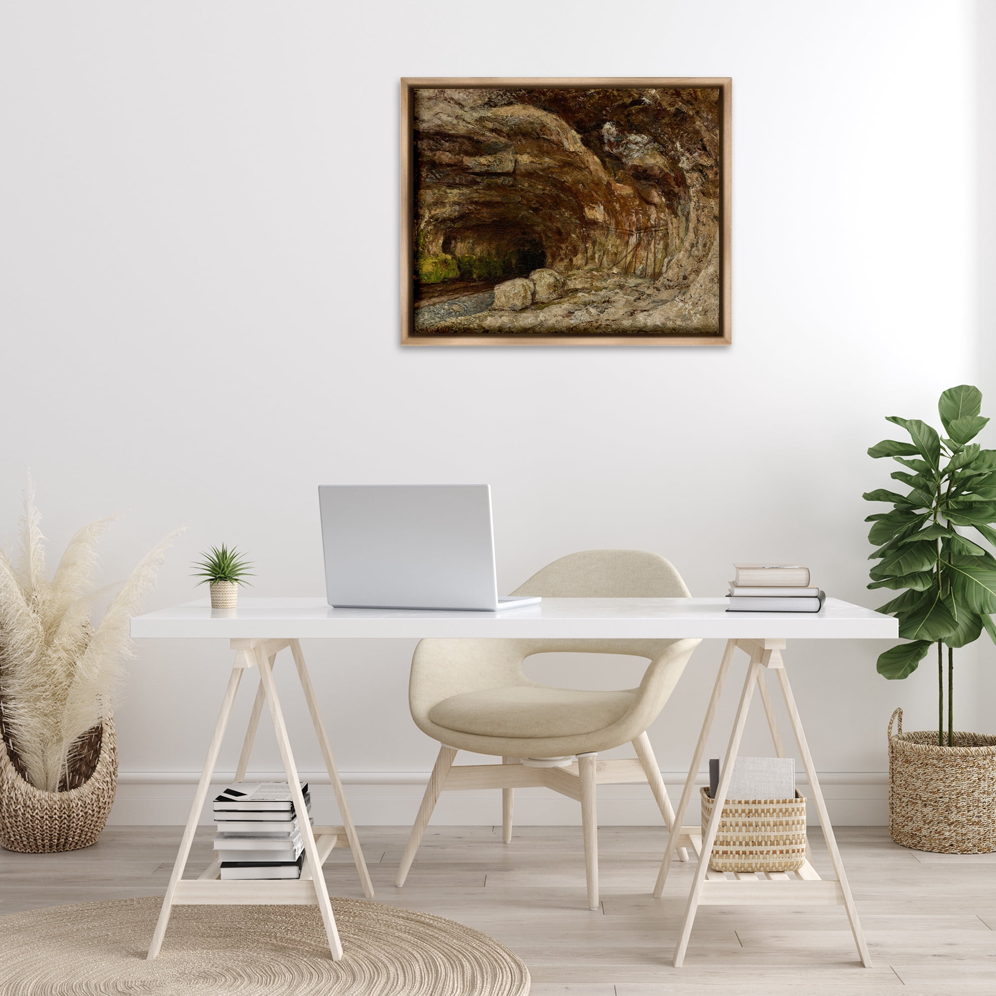 Stupell Industries Classical Grotto of Sarrazine Landscape & Nature Painting Brown Floater Framed Canvas Art Print Wall Art, 31 x 25