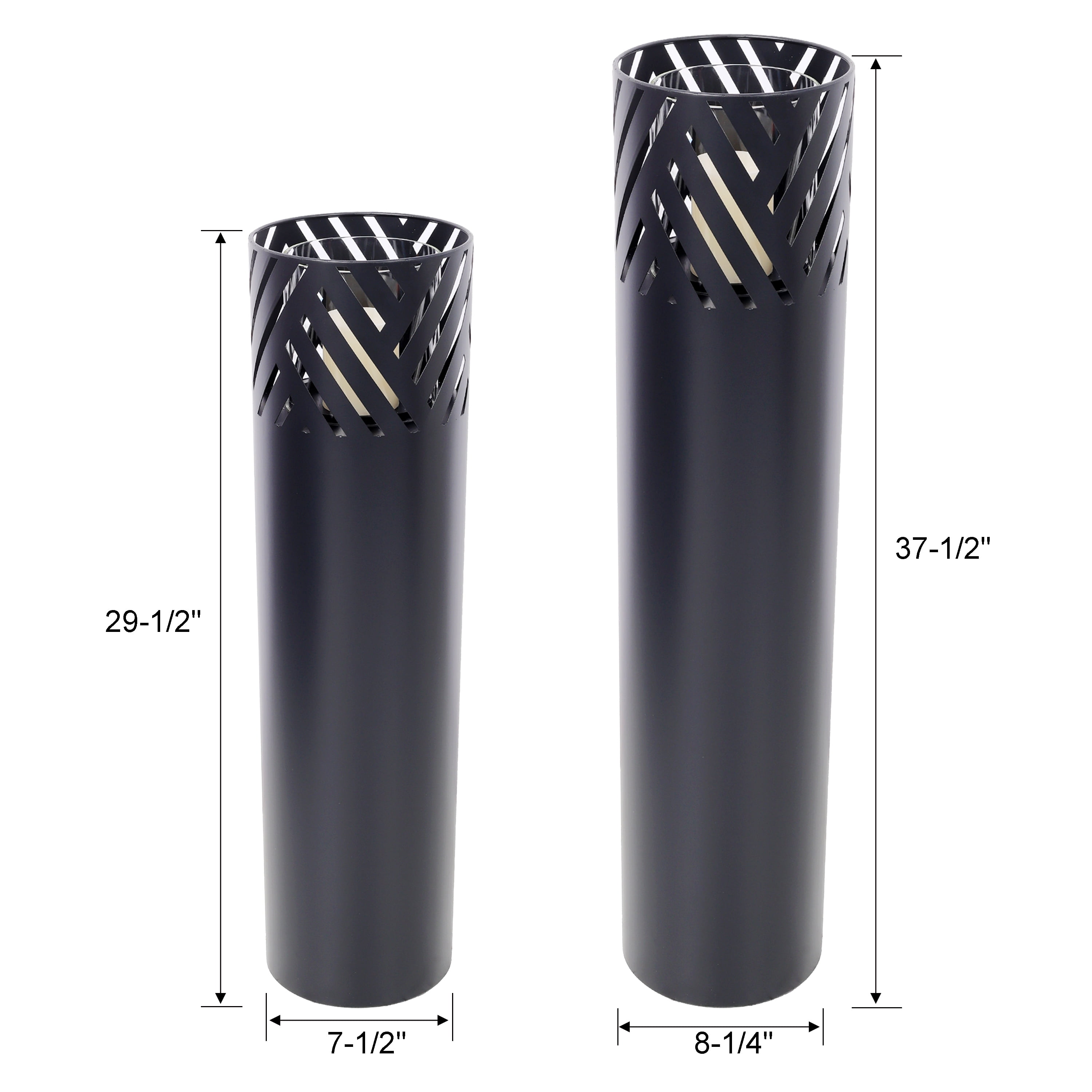 Set of 2 Lantern Column, Decorative Column for Garden in Black Industrial Design, Lantern for Outdoor and Indoor, Lantern Including Candles, Oriental, 37 1/2+ 29 1/2 in