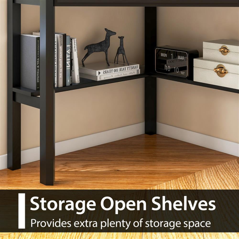 Demi Bonn Corner Wooden Piece Laptop Computer Desk, Small Home Office Desk Study Writing Table, Black