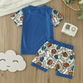 thumbnail image 5 of Otqutp Toddler Boys Girls Short Sleeve Fashion Baseball Prints T Shirt Tops Shorts Outfits Shorts Clothes Set 2 Piece Summer Casual Stretch Outfit(Blue,12-18 Months), 5 of 5