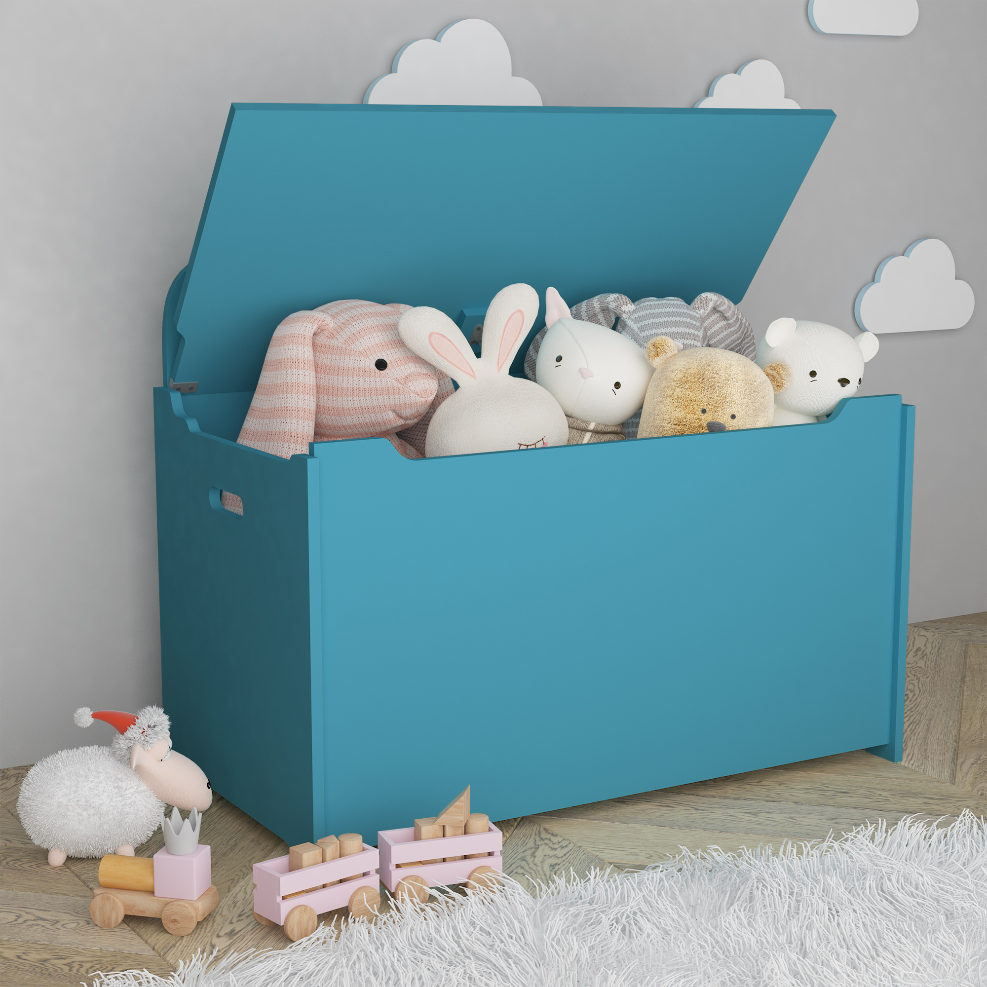 Toy Storage Organizer, iRerts Wood Kids Storage Bench with Hinges and