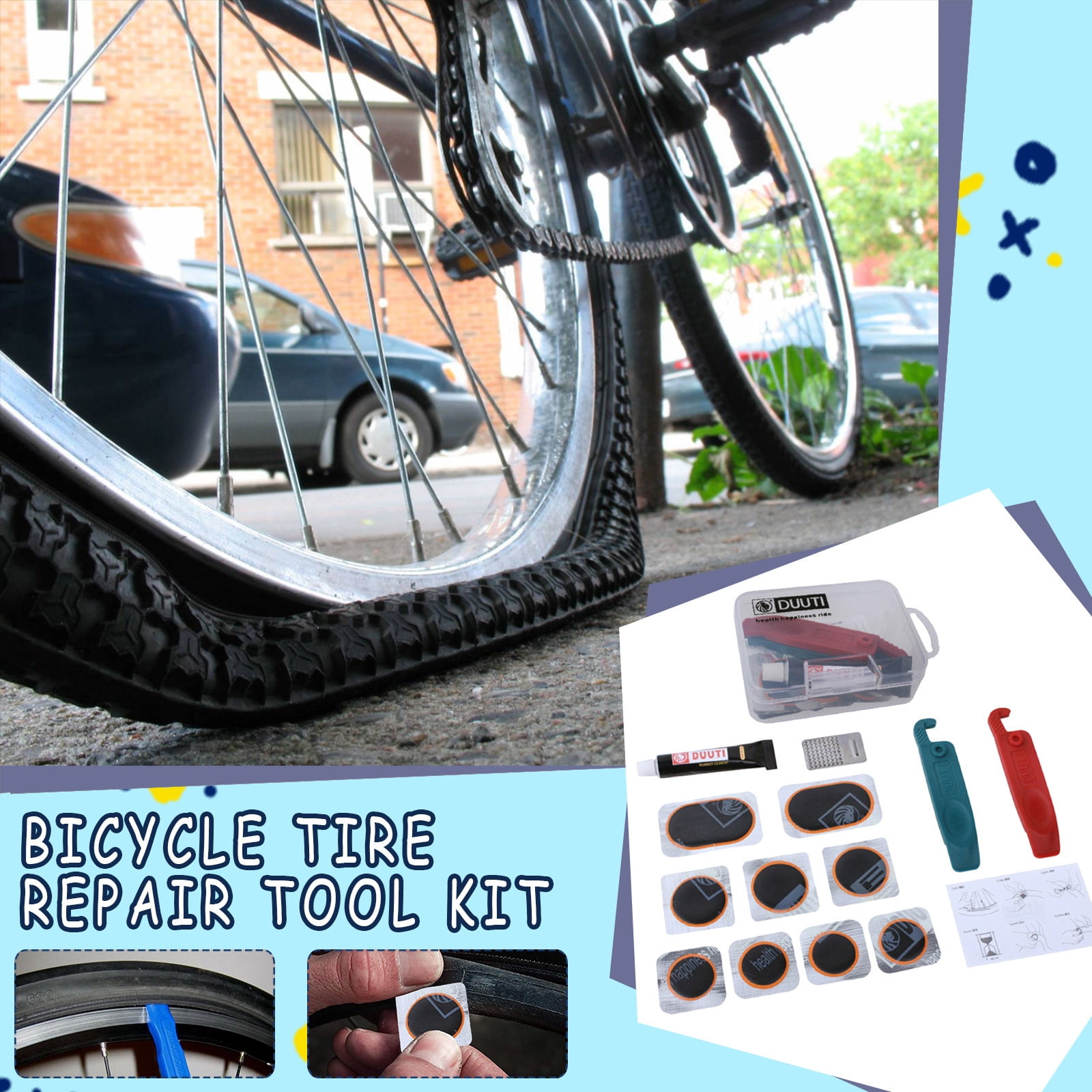 Bike Motorcycle Tire Repair Kit With Metal Rasps, Patches, Tire Lever(5ml)  - Walmart.com