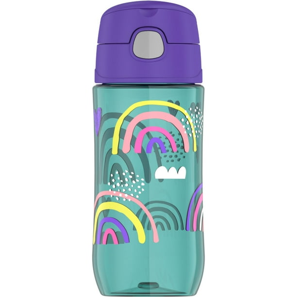 Thermos Kids Plastic Water Bottle with Spout, Rainbows, 16 Fluid Ounces