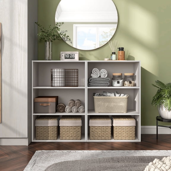 Join Stackable 3-Tier Wood Taupe Grey Bookcase
