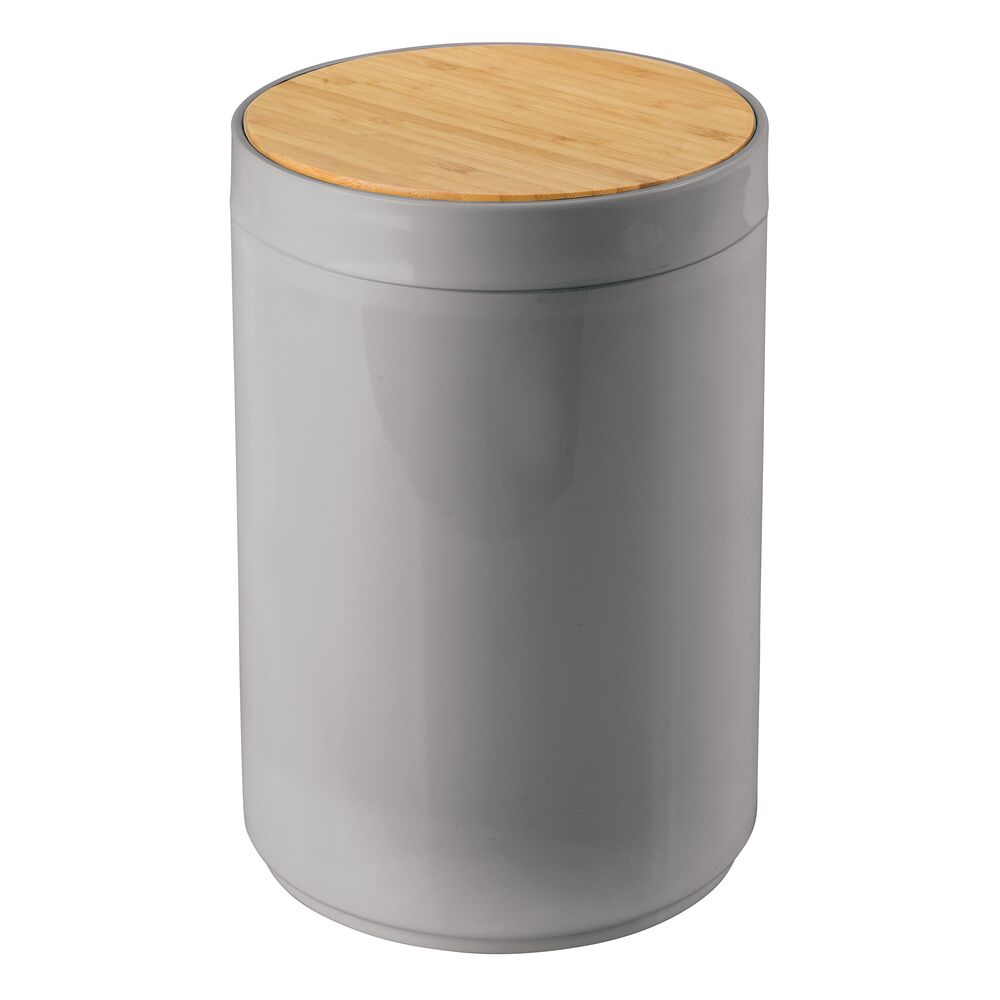 mDesign Plastic/Bamboo Small Round Trash Can Wastebasket, Swing Lid