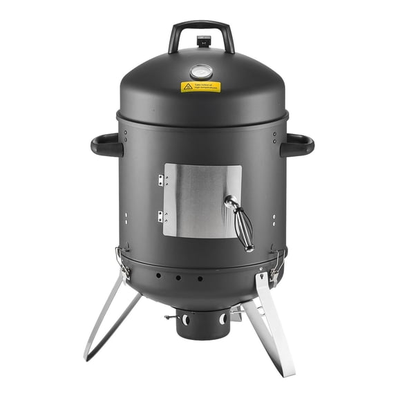 16 Inch Vertical Charcoal BBQ Grill Smoker with 2 Grates Thermometer Air Vents Removable Ash Tray Coated Steel Ideal for Backyard Patio Cooking