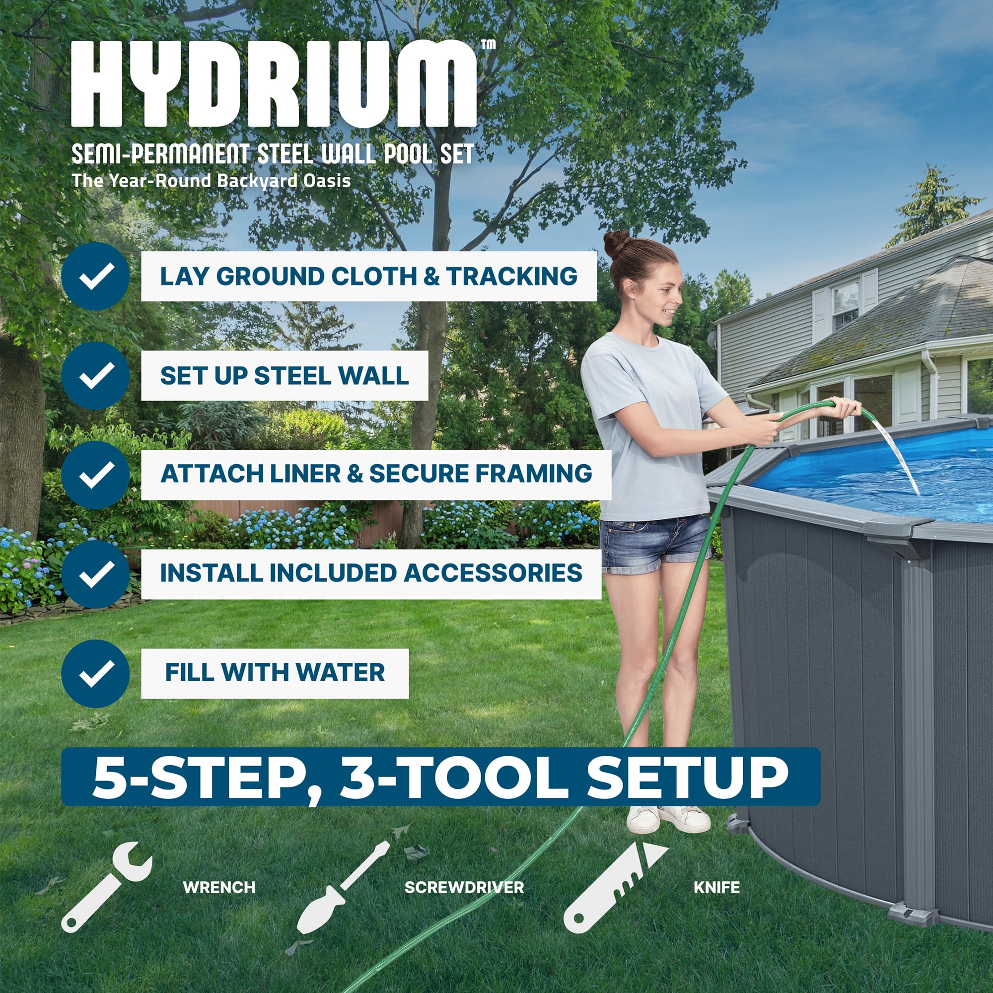 Bestway Hydrium 16' x 52" Steel Side Wall Above Ground Pool w/ Sand Pump & Accessories