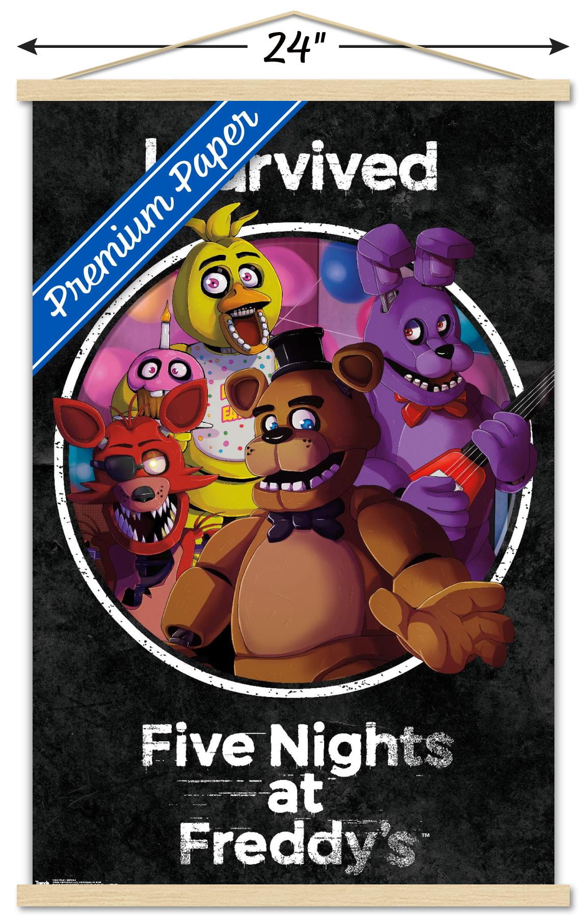 Five Nights at Freddy's - SurVived Wall Poster with Wooden Magnetic Frame, 22.375" x 34"
