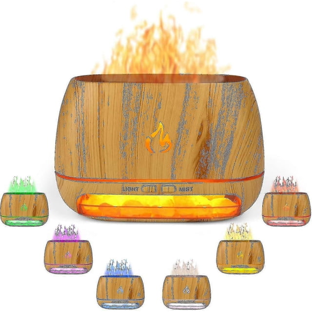 2024 3 In 1 Himalayan Salt Rock Aroma Diffuser, Ultrasonic Essential Oil Diffuser, Simulation Flame Humidifier, Coloured Light Mist Diffuser, Wood Gra