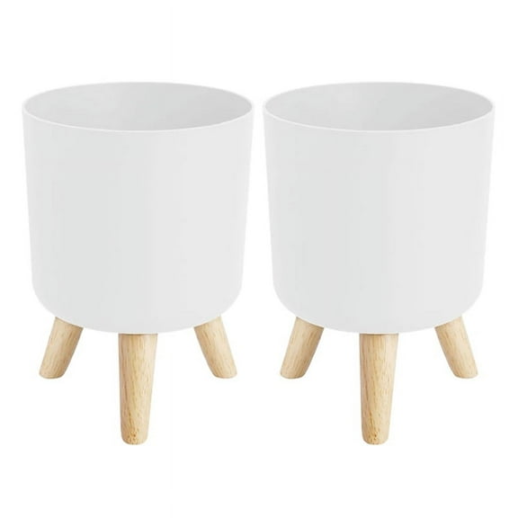 NEW 2X Modern Plant Pots with Wooden Legs Holder Bedroom Living Room Floor Standing Potted Flower Pot Garden -B