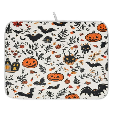 

Halloween Themed Elements Dish Drying Mat for Kitchen Quick Drying Absorbent Soft Durable 18 x 24