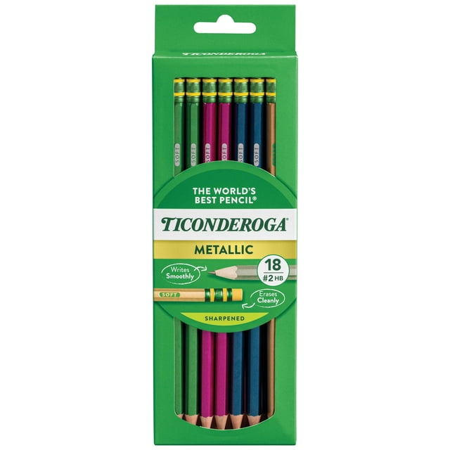 Lápices de Madera Ticonderoga #2 HB Suave Colores Metálicos 18 Unidades