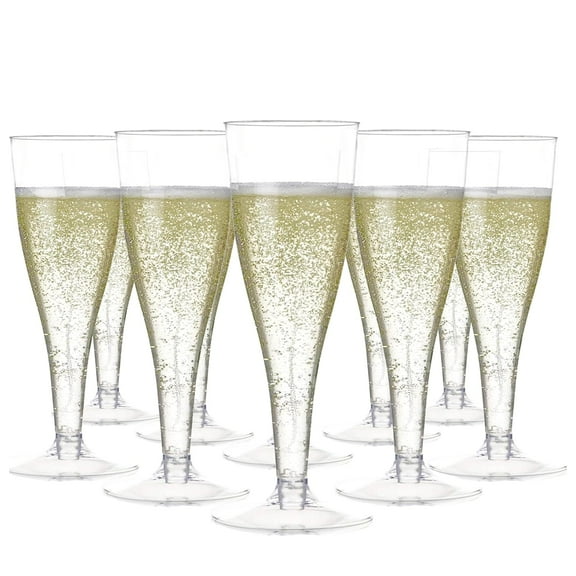 Prestee Clear Plastic Champagne Glasses - 100 Pieces Disposable Champagne Flutes for Parties, Weddings, and Toasting - Elegant and Durable 4.5 oz Stemware for Easy Cleanup and Large Celebrations