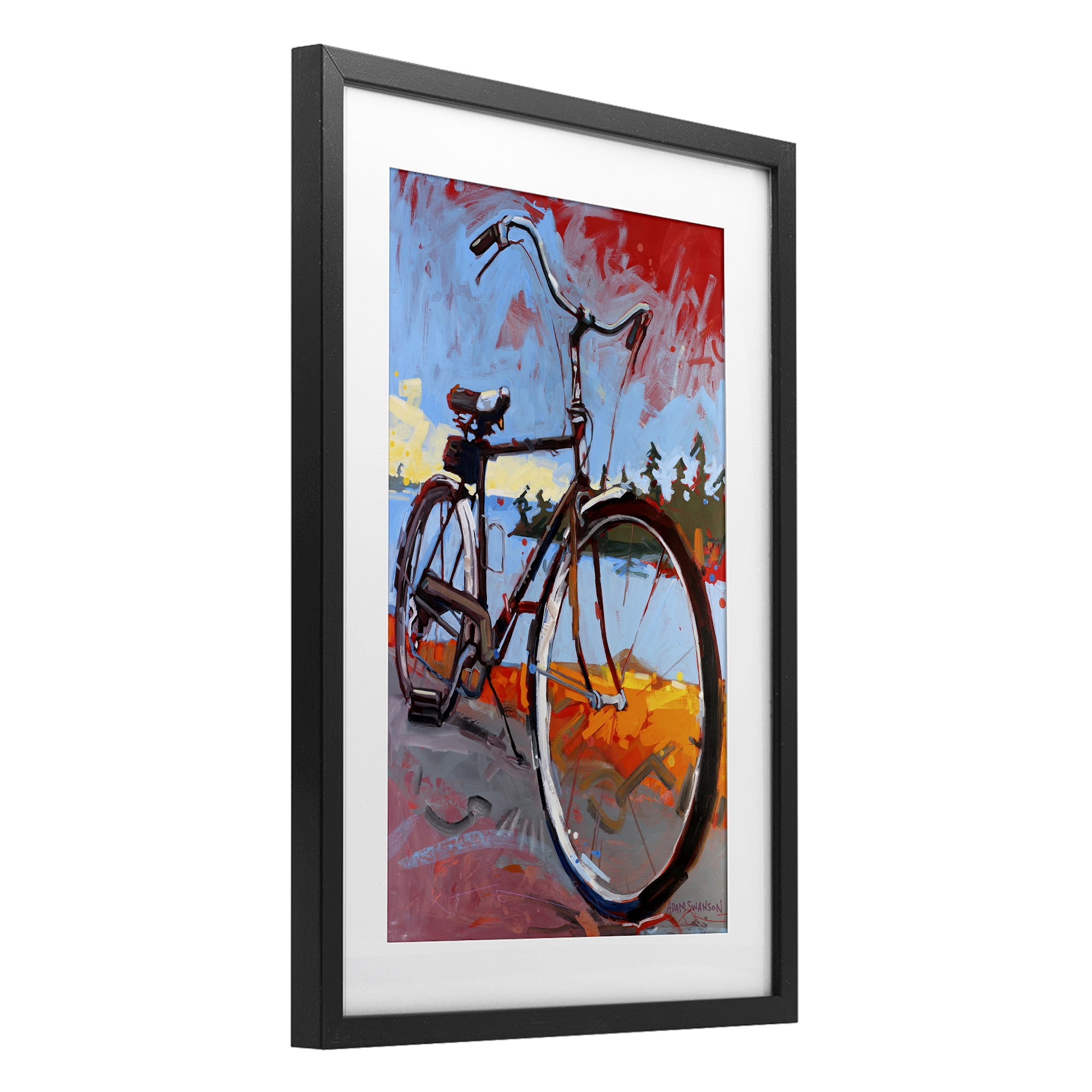 Tonight Bicycle Journey Black Framed Print Under Glass, design by Adam Swanson