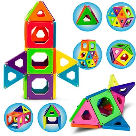 Discovery Kids 24-Piece Best Magnetic Tiles Building Blocks Kit