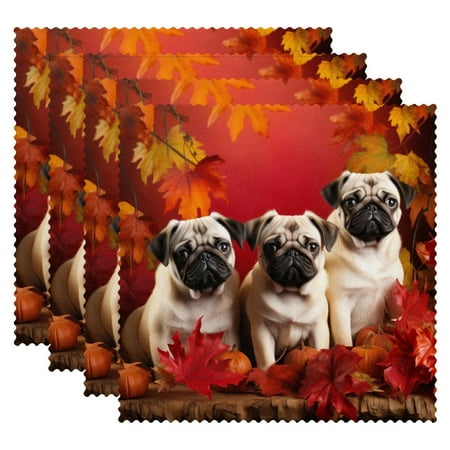 

Placemats Set of 4 Table Placemats for Home Holiday Party Autumn Maple Leaf Dog
