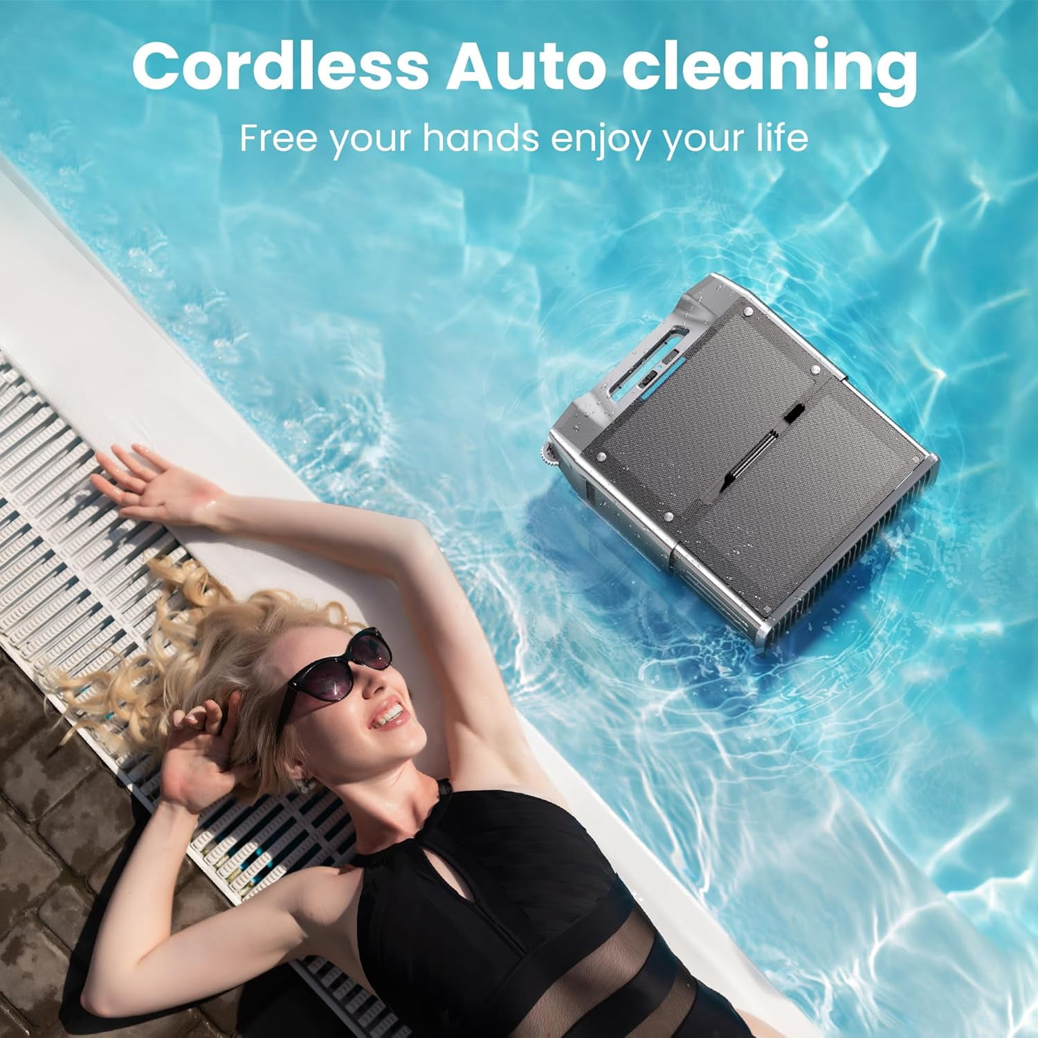 Upgraded Solar Pool Skimmer, Robotic Pool Surface Skimmer Cleaner with Remote Control -24 Hours Continuous Cleaning Smart Obstacle Avoidance