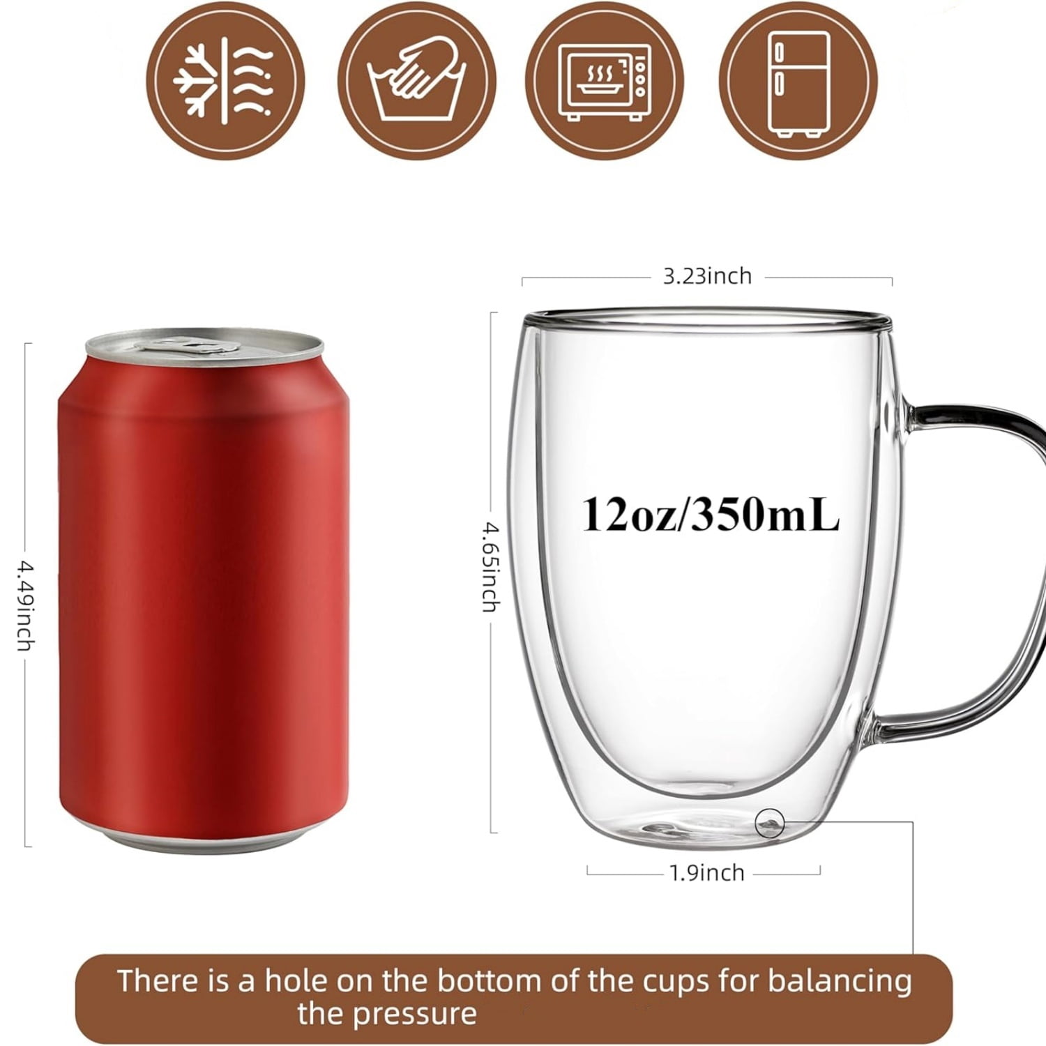 12oz Double Walled Glass Coffee Mugs(4-pack),Insulated Glass Mugs with Handle,Clear Espresso Cups for Latte,Cappuccino,Tea Bag
