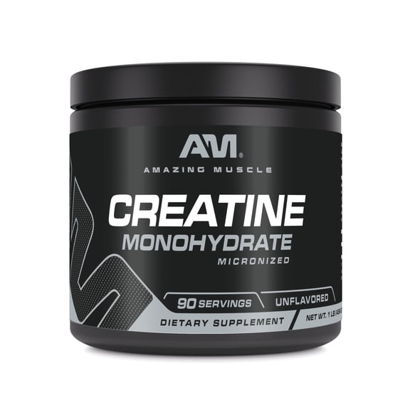 Amazing Muscle Micronized Creatine Monohydrate Unflavored Powder Supplement | 90 Servings | 5000 mg Per Serving | 1 Lb (453.5 Grams) | Ideal Pre & Post Workout Supplement |