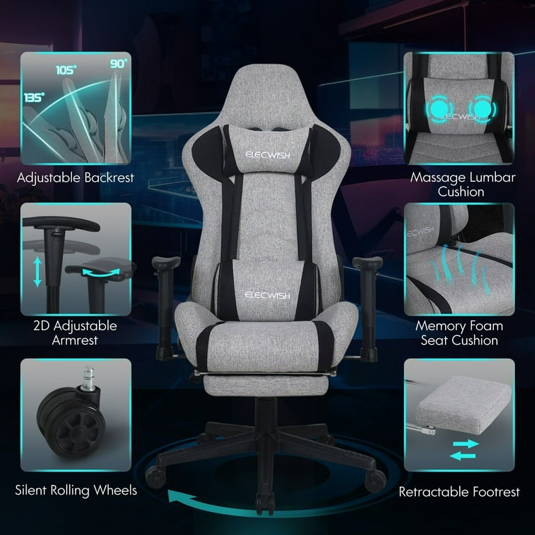 PULUOMIS Gaming Chair, Reclining Ergonomic Gamer Seat with