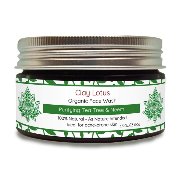 Jabón facial orgánico Clay Lotus: limpiador para pieles grasas propensas al acné con aceite de árbol de té y neem. Ingredientes naturales para imperfecciones, enrojecimiento y puntos negros Fórmula